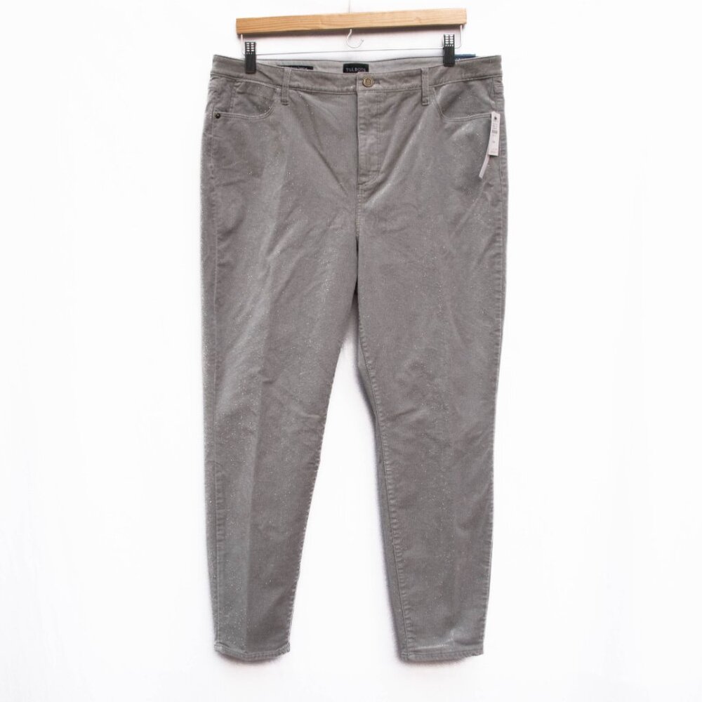 TALBOTS 16P Silver Metallic Corduroy Skinny Ankle Pants High Waist Stretch NWT